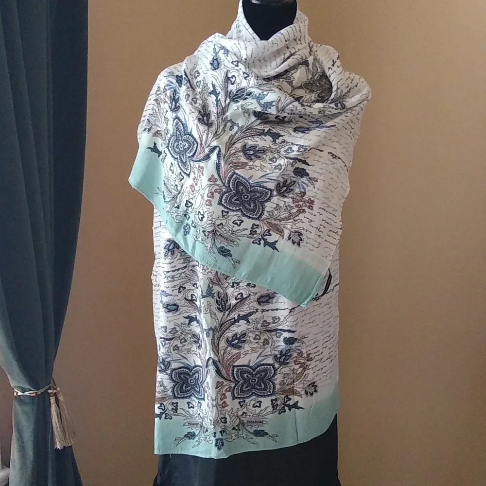 White House Black Market Oblong Scarf Ombre Script 12 X 72